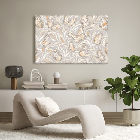 TABLEAU SUR TOILE – DÉLICATS PAPILLONS EN ARABESQUE - TABLEAUX PAPILLONS - TABLEAUX