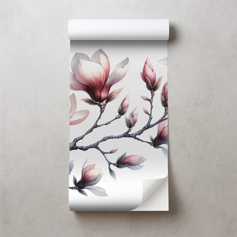SAMOLEPÍCÍ FOTOTAPETA JEMNÉ MAGNÓLIE NA BÍLÉM POZADÍ - ΤΑΠΕΤΣΑΡΊΑ ΜΑΝΌΛΙΑΣ - ΤΑΠΕΤΣΑΡΊΕΣ