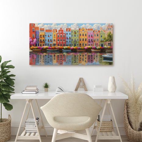OBRAZ PESTROBAREVNÁ ARCHITEKTURA MĚSTA - BAREVNÉ DOMY - OBRAZY