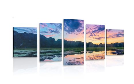 IMPRESSION SUR TOILE EN 5 PARTIES COUCHER DE SOLEIL ROMANTIQUE DANS LES MONTAGNES - IMPRESSION SUR TOILE DE NATURE ET PAYSAGE - IMPRESSION SUR TOILE