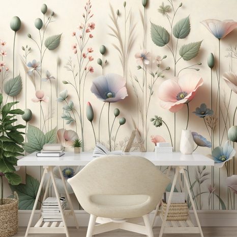 SAMOLEPÍCÍ TAPETA PASTELOVÉ LUČNÍ KVĚTY - WALLPAPERS FLOWERS - WALLPAPERS