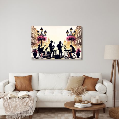 WANDBILD JAZZBAND IN DEN STRASSEN - BILDER VON STÄDTEN - BILDER