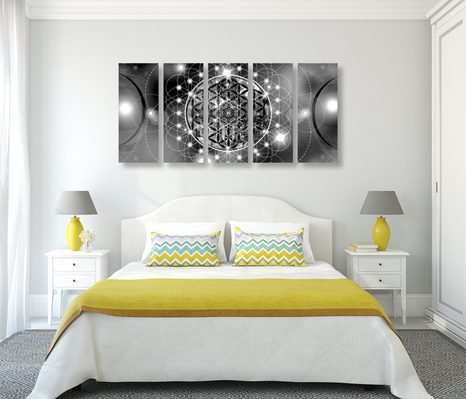 5-RÉSZES KÉP VARÁZSLATOS MANDALA FEKETE FEHÉRBEN - FEKETE-FEHÉR KÉPEK - KÉPEK