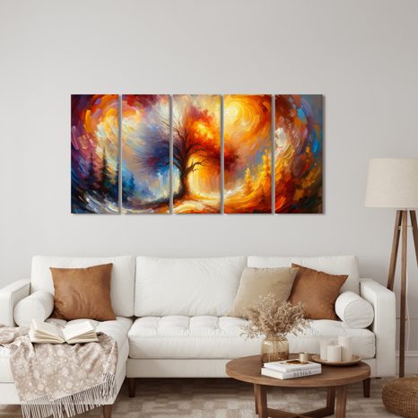 5-DÍLNÝ OBRAZ STROM ŽIVOTA V OHNI - OBRAZY STROMY ŽIVOTA - OBRAZY