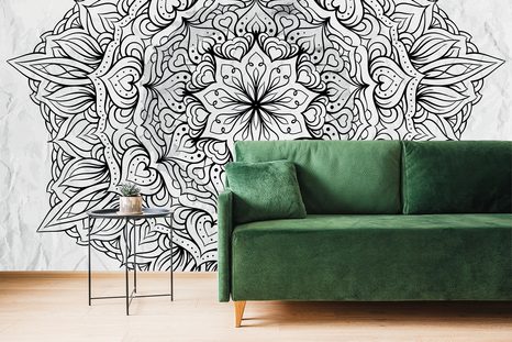TAPETA ABSTRAKTNÍ ETNICKÁ MANDALA V ČERNOBÍLÉM - ČERNOBÍLÉ TAPETY - TAPETY