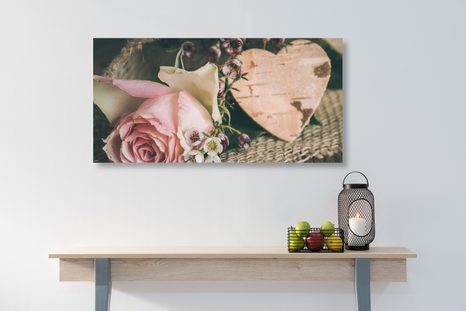 QUADRO SU TELA – ROSE E CUORE IN STILE VINTAGE - QUADRI VINTAGE E RETRÒ - STAMPE E QUADRI
