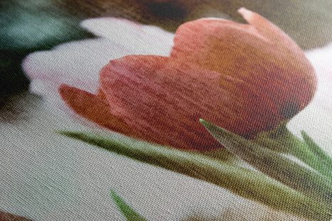 WANDBILD WIESE MIT TULPEN IM RETRO-STIL - BILDER BLUMEN - BILDER