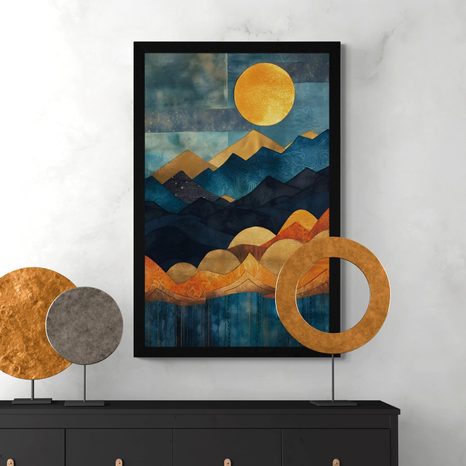 PLAKAT ABSTRAKTNA MODRO ZLATA NARAVA - GORE - PLAKATI