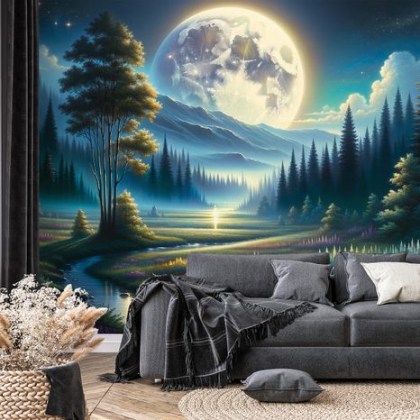 TAPETA KOUZELNÁ NOČNÍ KRAJINA S MĚSÍCEM - TAPETY VESMÍR A HVĚZDY - TAPETY