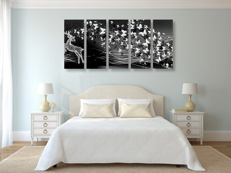 5-RÉSZES KÉP CSODÁS SZARVAS FEKETE FEHÉRBEN - FEKETE-FEHÉR KÉPEK - KÉPEK