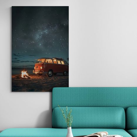 OBRAZ PLÁŽOVÝ TÁBORÁK POD NOČNÍ OBLOHOU - VOLKSWAGEN T1 - DOVIDO CHALLENGE - OBRAZY
