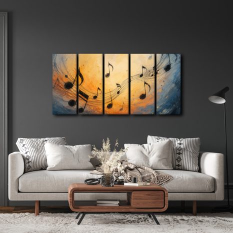 5-TEILIGES WANDBILD MUSIKALISCHE HARMONIE IN FARBEN - MUSIKBILDER - BILDER