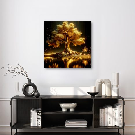 WANDBILD GOLDENER LEBENSBAUM AM SEE - BILDER BÄUME DES LEBENS - BILDER