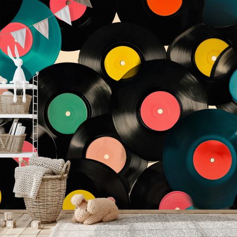 SAMOLEPILNA TAPETA PISANE RETRO VINILNE PLOŠČE - GLASBENE FOTOTAPETE - TAPETE