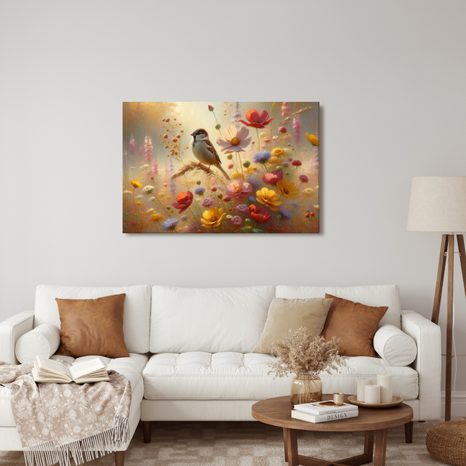 OBRAZ VRABEC V KVĚTINOVÉ ZAHRADĚ - OBRAZY PTÁCI - OBRAZY