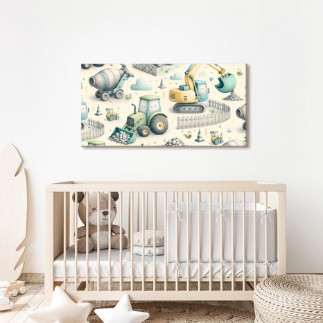 WANDBILD BAGGER UND TRAKTOREN FÜR KINDER - KINDERBILDER VERKEHRSMITTEL - BILDER