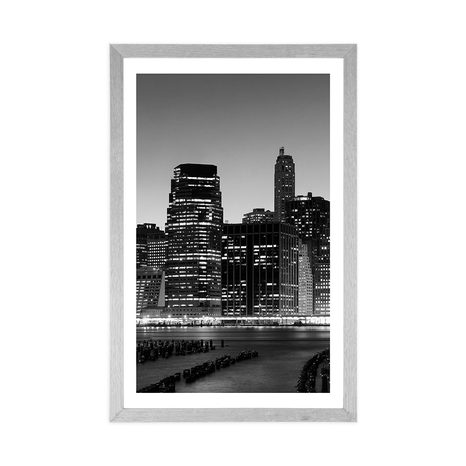 POSTER CU PASSEPARTOUT NEW YORK DE NOAPTE ÎN DESIGN ALB-NEGRU - ALB-NEGRU - POSTERE