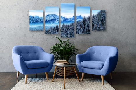 QUADRI 5 PEZZI – MONTAGNE GHIACCIATE - QUADRI DI NATURA E PAESAGGIO - STAMPE E QUADRI