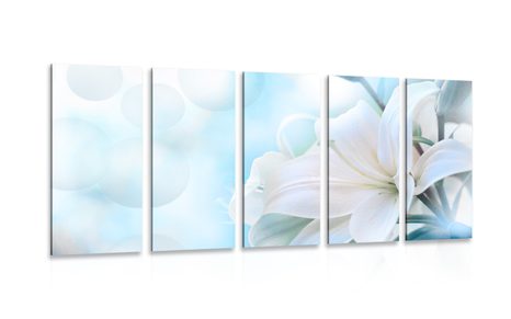 5-PIECE CANVAS PRINT WHITE LILY FLOWER ON AN ABSTRACT BACKGROUND