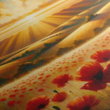 WANDBILD SONNENUNTERGANG ÜBER MOHNFELD - BILDER VON SONNENAUFGANG UND SONNENUNTERGANG - BILDER