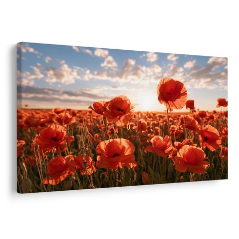 TABLEAU SUR TOILE – COQUELICOTS AU COUCHER DU SOLEIL - TABLEAUX DE CHAMPS ET PRAIRIES - TABLEAUX