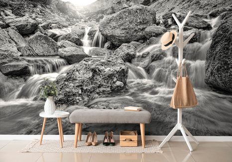TAPETA ČERNOBÍLÉ VYSOKOHORSKÉ VODOPÁDY - ČERNOBÍLÉ TAPETY - TAPETY