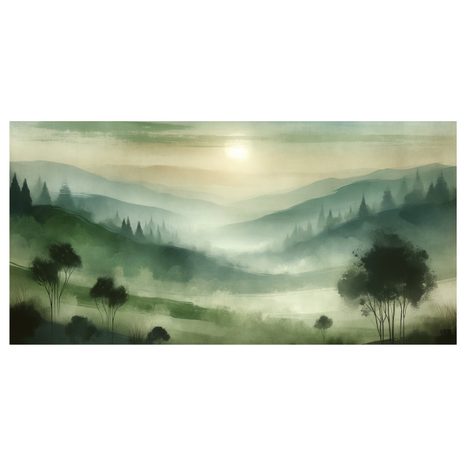 WANDBILD BÄUME IM NEBEL - BILDER VON SONNENAUFGANG UND SONNENUNTERGANG - BILDER
