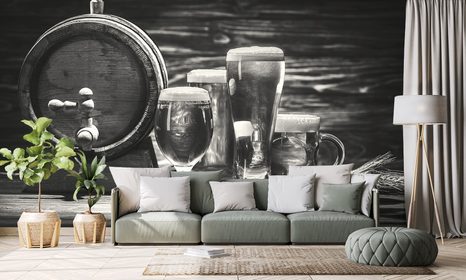 SELBSTKLEBENDE FOTOTAPETE BIERFEST IN SCHWARZ-WEISS - SELBSTKLEBENDE TAPETEN - TAPETEN