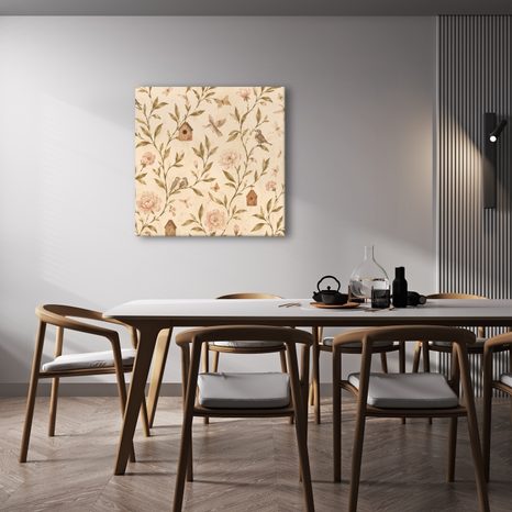 TABLEAU SUR TOILE – OISEAUX PASTEL ET PIVOINES - TABLEAUX DE FLEURS - TABLEAUX
