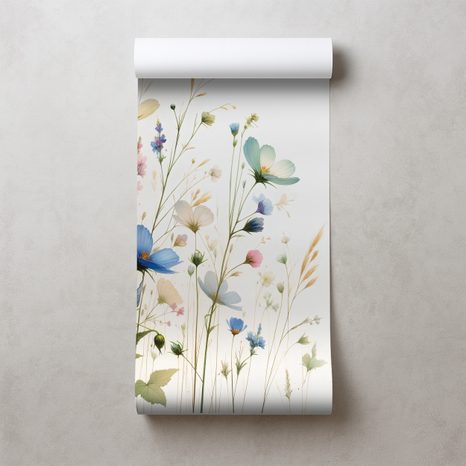 TAPETA PASTELOVÉ KVĚTINY A LÉTAJÍCÍ MOTÝLI - TAPETY KVĚTINY - TAPETY