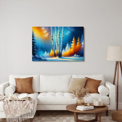 WANDBILD WINTERLANDSCHAFT MIT BUNTEN BÄUMEN - BILDER WALD - BILDER