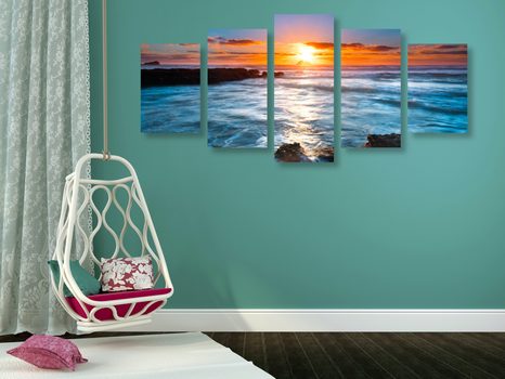 5 RÉSZES KÉP ROMANTIKUS NAPLEMENTE - TERMÉSZET- ÉS TÁJKÉPEK - KÉPEK