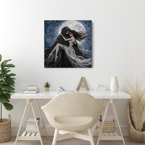 WANDBILD SKELETTLIEBE IM VOLLMONDLICHT - HALLOWEEN- UND HORROR-BILDER - BILDER