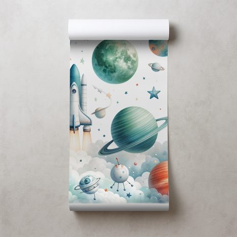 TAPETA DĚTSKÝ VESMÍRNÝ SVĚT S RAKETAMI - DĚTSKÉ TAPETY - TAPETY
