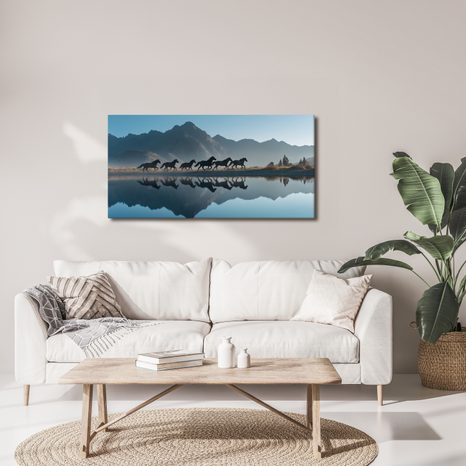 WANDBILD WILDER LAUF AM SEE - BILDER VON PFERDEN - BILDER