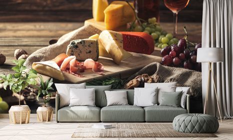 SELBSTKLEBENDE FOTOTAPETE KÄSE-VARIATIONEN AUF BRETT - SELBSTKLEBENDE TAPETEN - TAPETEN