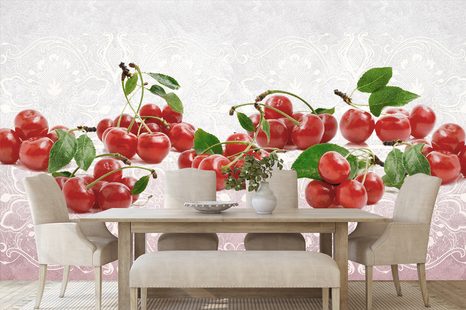 TAPETE KIRSCHEN AUF INTERESSANTER TEXTUR - TAPETEN MIT ESSEN UND GETRÄNKEN - TAPETEN