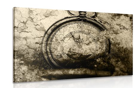 WANDBILD ANTIKE UHR IN SEPIA - SCHWARZ-WEISSE BILDER - BILDER