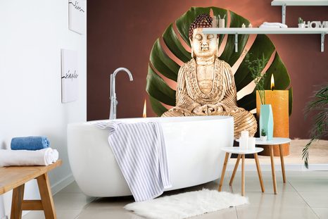 FOTOTAPETE BUDDHA MIT ENTSPANNENDEM STILLLEBEN - TAPETEN MIT FENG SHUI-MOTIVEN - TAPETEN