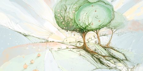 STAMPA SU TELA – ALBERI SU CAMPO AUTUNNALE - QUADRI ALBERI DELLA VITA - STAMPE E QUADRI