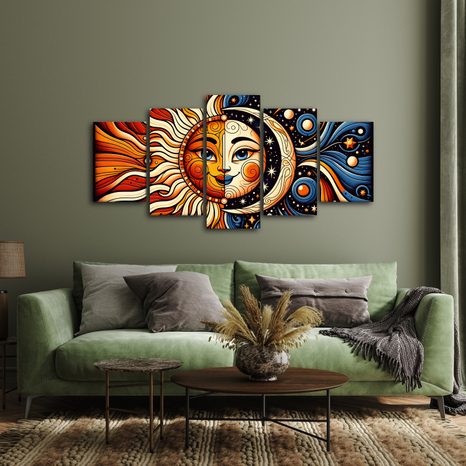 5-DÍLNÝ OBRAZ SLUNCE A MĚSÍC - OBRAZY MĚSÍC - OBRAZY