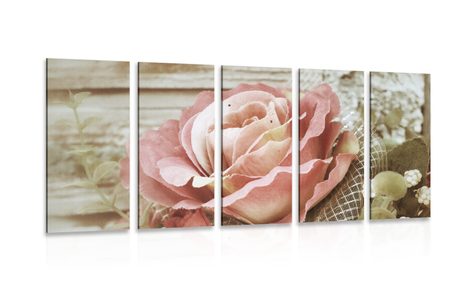 5-PIECE CANVAS PRINT ELEGANT VINTAGE ROSE - VINTAGE AND RETRO PICTURES - PICTURES