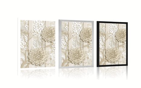 PLAKÁT ABSTRAKTNÍ KVĚTINY NA MRAMOROVÉM POZADÍ - ABSTRAKTNÍ A VZOROVANÉ - PLAKÁTY