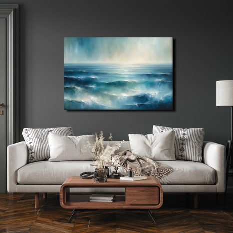 WANDBILD RUHIGE BLAUE OZEANWELLEN - BILDER MEER UND STRAND - BILDER