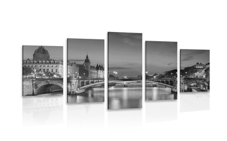 5-PIECE CANVAS PRINT DAZZLING PANORAMA OF PARIS IN BLACK AND WHITE - BLACK AND WHITE PICTURES - PICTURES