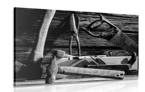 CANVAS PRINT CARPENTRY TOOLS IN BLACK AND WHITE - BLACK AND WHITE PICTURES - PICTURES