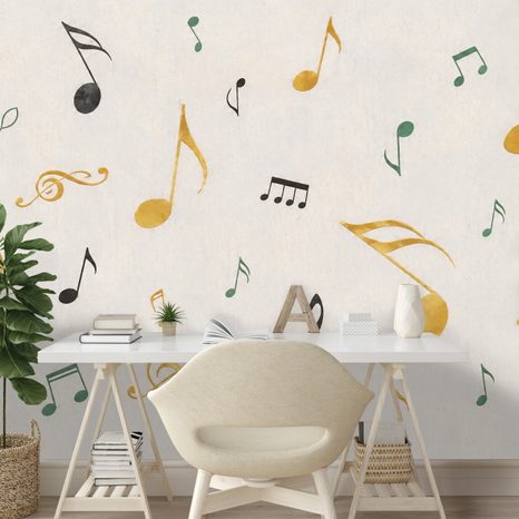 SELBSTKLEBENDE TAPETE MUSIKNOTEN IN GOLD UND SCHWARZ - MUSIK FOTOTAPETEN - TAPETEN