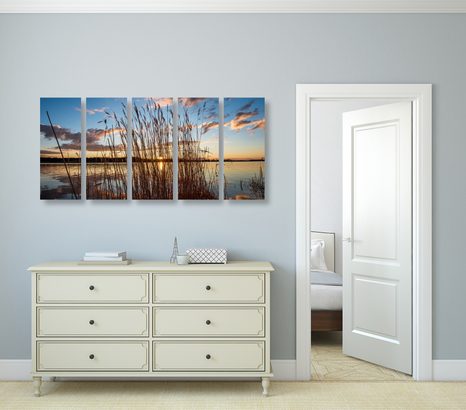 TABLOU 5-PIESE RÂUL LINIȘTIT LÂNGĂ SAT - TABLOU NATURĂ ȘI PEISAJE NATURALE - TABLOURI