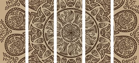 5-DÍLNÝ OBRAZ MANDALA S ABSTRAKTNÍM PŘÍRODNÍM VZOREM - OBRAZY FENG SHUI - OBRAZY