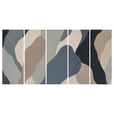 TABLEAU EN 5 PARTIES – VAGUES ABSTRAITES AUX TONS TERREUX - IMAGES FORMES ABSTRAITES - TABLEAUX
